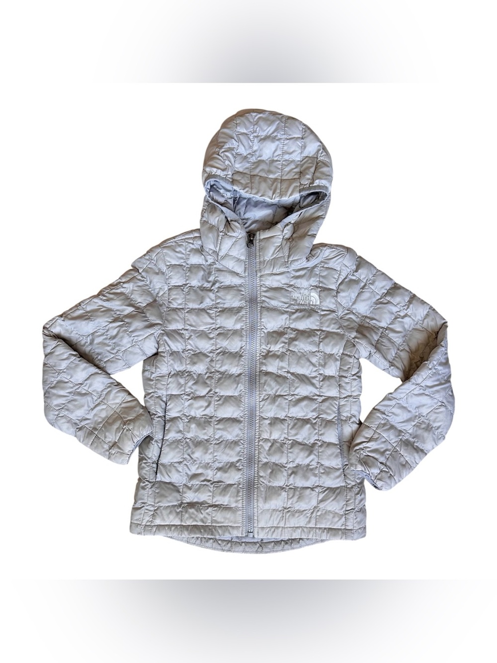 The North Face Girls 7/8 Light Gray ThermoBall Eco Hooded Jacket